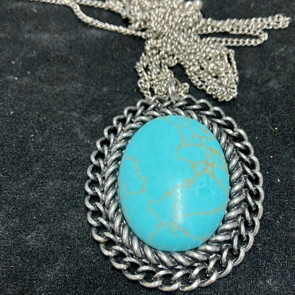 Turquoise and Silver Pendant Necklace